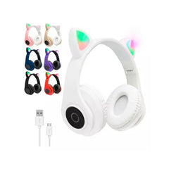 Diadema Niñas Audifonos Bluetooth Orejas Gato Luz Rgb OMC-283