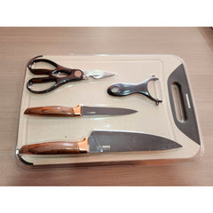 Set x 5 de Cuchillos Acero y Pelador + tabla De Corte OMC-464