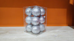 SET X 12 BOLAS PLATEADAS ESCARCHADAS POC-2008