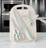 Set de cocina Tabla para Picar, Cuchillo, Tijeras y Pelador OMC-465