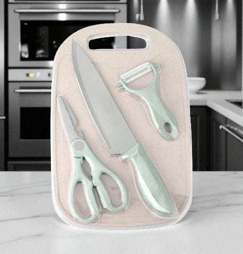 Set de cocina Tabla para Picar, Cuchillo, Tijeras y Pelador OMC-465